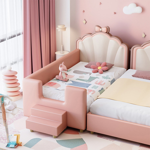 Letto per Bambini Allargato con Sponde di Sicurezza, <span class=keywords><strong>Design</strong></span> Moderno in Legno per Camera da Letto e Sala da Pranzo, Letto Principessa per Ragazze - Product Image 1