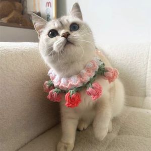 Baberos tejidos para mascotas con diseño de flores de orquídea, lindos pañuelos para gatos y perros, calentadores de cuello y accesorios para fotos. - Product Image 1