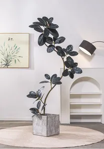Grand arbre artificiel Ficus noir à feuilles larges pour la décoration intérieure de la maison et des hôtels - Product Image 6