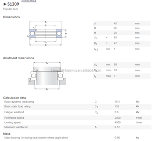 Roulement à billes de butée unidirectionnel de haute qualité 51309 45x85x28mm, prêt pour la robotique industrielle 51309 - Product Image 6