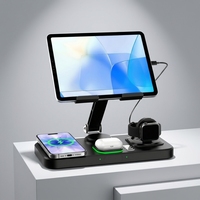 Chargeur sans fil de bureau pliable 5 en 1 avec support de câble rétractable pour tablette, téléphone, station de charge sans fil portable
