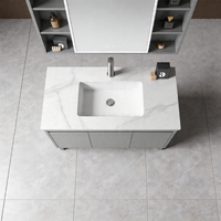 Meuble-lavabo mural pour salle de bain avec pieds métalliques surélevés, support robuste, design flottant, nettoyage facile, armoire avec miroir et rangement
