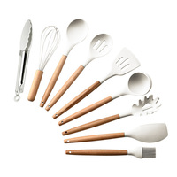 Offre Spéciale de haute qualité 11 pièces accessoires de cuisine en Silicone outils de cuisson ensembles d'ustensiles de spatule de cuisine avec manche en bois