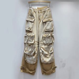Pantalones Cargo de Mezclilla de Algodón y Lona Ecológicos con Tinte de Cera y Lavado Desgastado Estilo Y2K de Invierno 2025, Corte Recto y Holgado - Product Image 2