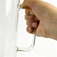 Carafe en verre transparente grande capacité avec couvercle en bambou et poignée en D, pour boissons froides et chaudes, logo personnalisé, approvisionnement en gros