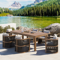 Ensemble de table à manger d'extérieur en teck massif moderne avec chaises en corde, résistant à l'eau, durable, protection UV, meubles d'extérieur pour villa de plage