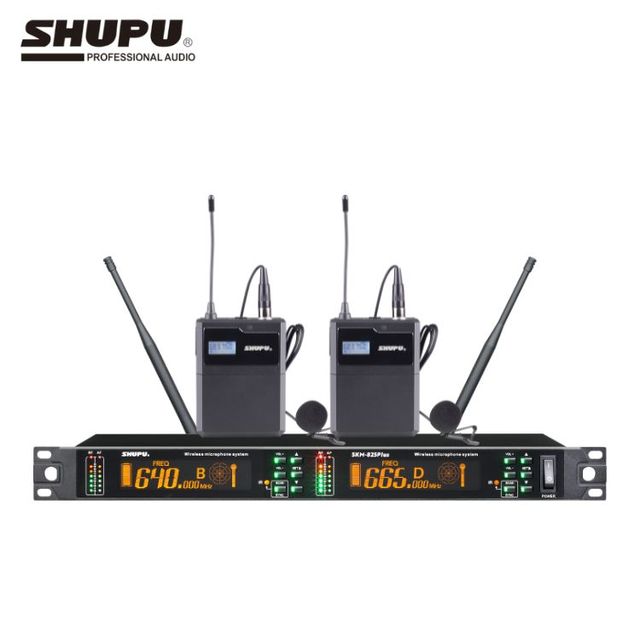 SHUPU SKM-825PLUS Dynamic Microphone High Quality 2-Channel Portable Wireless Lavalier Mic Noise Cancelling 60m Range Church