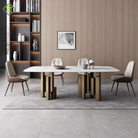 Vente en gros de Offre Spéciale présentant une personnalité unique dans la décoration intérieure Table à manger en forme de dalle de pierre de style industriel avec pieds en métal