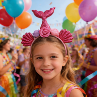 Serre-tête queue de sirène scintillante pour femme, coquillages et fleurs, accessoire de cheveux réutilisable en plastique pour enfants, personnalisé pour fête, anniversaire, Halloween