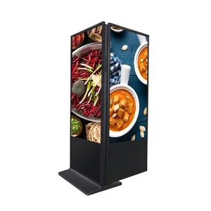 Floor standing touch screen vertical dual sided interactive kiosk two sides for shops and stations
