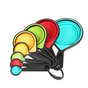 8pcs cấp thực phẩm đầy màu sắc Silicone đo ly thìa có thể điều chỉnh ráp tái sử dụng đồ nấu nướng dễ dàng nấu ăn sử dụng nhà - Product Image 1
