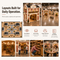 Village de jeu de rôle en bois modulaire à deux étages, maison de marché avec balcon et devanture de magasin, testé par une tierce partie, zone de centre commercial