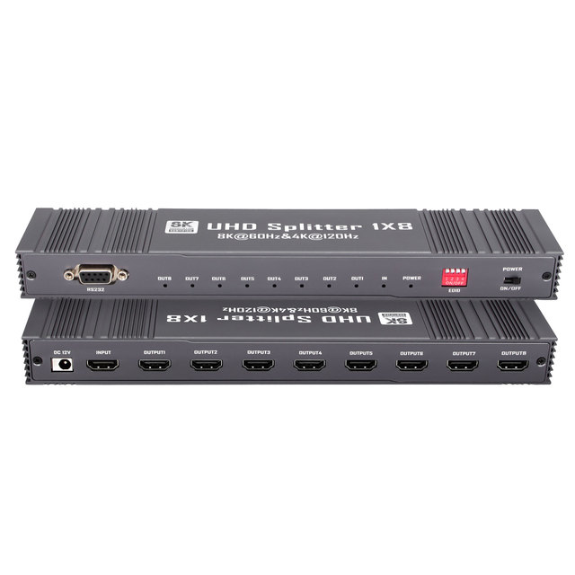 SYONG 1 in 8 Out 8K HDMI Splitter with EDID 4K120Hz RS232 Setting HDMI2.1 HDCP2.3 HDR10+ 1x8 HDMI Splitter for DTS-HD/7.1CH