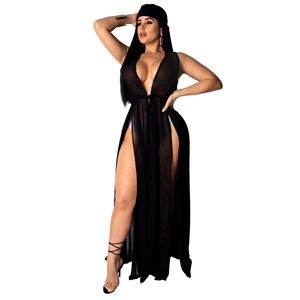 Vestido de playa con banda para el pelo para mujer, traje de baño con detalles divididos, <span class=keywords><strong>sin</strong></span> mangas, <span class=keywords><strong>Kimono</strong></span> de gasa, 5 colores disponibles - Product Image 3