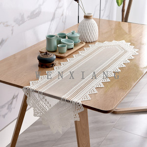 European Minimalist Hollow Lace Table Runner Rectangle Beige Polyester Home Decor - Product Image 1