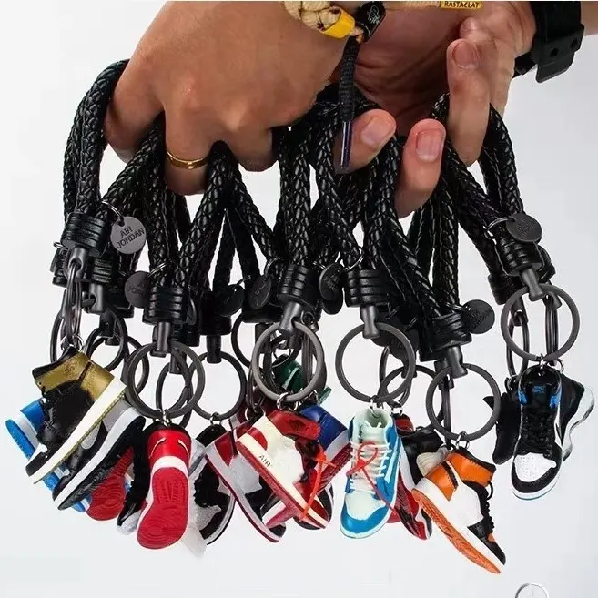 Porte-clés PVC Mini Basketball Sneaker, 3D, Air Jordan 1, 4 Yeezy Shoes, Llaveros, Box