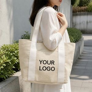 กระเป๋าผ้าแคนวาสสีเทาขนาดใหญ่พิเศษ ทนทาน รับสกรีนโลโก้ สำหรับเดินทาง - Product Image 4
