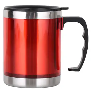 Shengming 300ml Stainless Steel Inner Plastic Shell Outer Coffee Mug Office Water Cup Tumblers with Handle & Lid & No-slip Pad