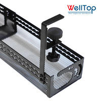 WELLTOP Nouveautés Panier de rangement noir pour câbles, support de gestion de câbles sous le bureau sans perçage avec pince