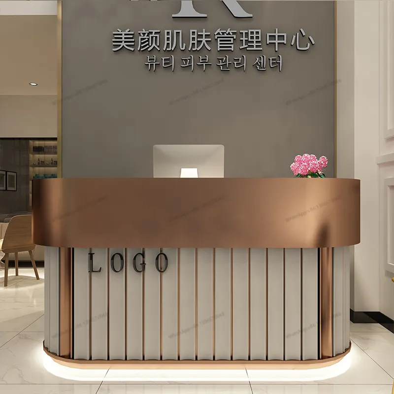 Online Hongchao Stainless Steel Beauty Shop Cashier Counter Small Clothing Shop Bar Reception Counter Simple modern nail and bo