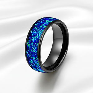 Bague de mariage 8 mm en carbure de tungstène noir bombé avec incrustation d'<span class=keywords><strong>opale</strong></span> bleue écrasée, alliance, bague de promesse pour homme, femme, unisexe - Product Image 3