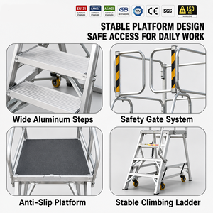 Plataforma <span class=keywords><strong>de</strong></span> Trabajo Moderna <span class=keywords><strong>de</strong></span> <span class=keywords><strong>Aluminio</strong></span>, Escalera Móvil <span class=keywords><strong>de</strong></span> Seguridad con Ruedas Retráctiles <span class=keywords><strong>para</strong></span> Soluciones <span class=keywords><strong>de</strong></span> Acceso en Supermercados y Almacenes - Product Image 2