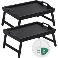 Plateau de lit en bambou avec pieds pliables et poignées de transport - Plateau alimentaire décoratif portable et léger pour le petit-déjeuner au lit