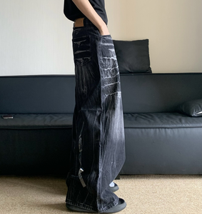 Grande Oferta: Calça <span class=keywords><strong>Jeans</strong></span> Masculina Y2K Streetwear Oversized Estilo Americano Retrô, Lavagem Solta com Perna Larga - OEM - Product Image 3