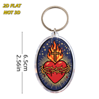 Porte-clés Cœur Sacré, design Flamme, Croix et Couronne d'épines, breloque ovale en acrylique pour clés ou sac, style art religieux tatoué