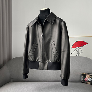 <span class=keywords><strong>Chaqueta</strong></span> de <span class=keywords><strong>piel</strong></span> de oveja auténtica para mujer, Cropper, de cuero genuino negro con cremallera, novedad de <span class=keywords><strong>verano</strong></span> - Product Image 5