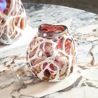 Vase à fleurs en verre irisé fait main avec superposition de toile blanche, luxe irisé, arc-en-ciel ambre, Art Déco FLOLENCO CASA Mariage