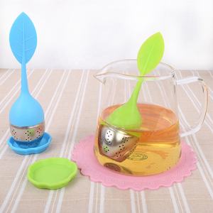 Ingrosso in acciaio inox infusore di tè con forma di foglia di Silicone manico sfuso foglia filtro da tè - Product Image 2