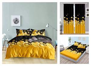 OEM超细纤维6件床裙套装，带窗帘聚酯，配有配套的垫子和窗帘床单套装 - Product Image 2