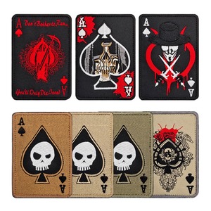 Parche de tarjeta de muerte bordado DIY, insignia Rectangular de pala negra con gancho y accesorio de bucle, bucle de aro - Product Image 1