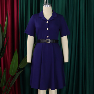 Robe <span class=keywords><strong>de</strong></span> <span class=keywords><strong>bureau</strong></span> pour femmes, nouvelle mode élégante, tempérament féminin, taille cintrée, manches courtes, couleur unie, style africain - Product Image 4