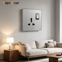 Prise électrique industrielle de luxe en verre trempé gris, prise britannique 13A, double prise à 5 broches avec interrupteur et prise murale USB-C