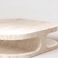Table basse vintage haut de gamme en travertin naturel Cammy Stone, sans cadre, style moderne et luxueux, pour salon