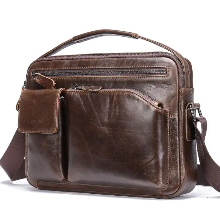 2023 New Designer Quality Cowhide Genuine Leather Men Horizontal Crossbody Shoulder Messenger Bag With Top Handle