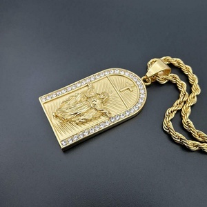 High Quality 18k Gold Plated Men's Jesus Christ <b>Cross</b> Pendant Stainless Steel Link <b>Chain</b> Religious Necklace Jewelry - Product Image 4