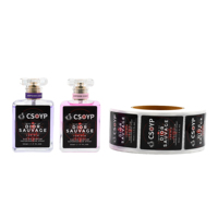 Étiquette de parfum en papier synthétique en rouleau à faible MOQ, logo personnalisé, autocollant imperméable et résistant à l'huile pour flacon de parfum, impression de marque privée