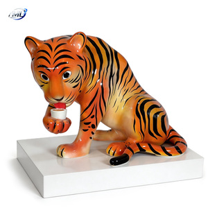 Customized Fiberglass Tiger Sculpture Lifelike Painted Animal Figurine for Commercial Art & Collectible Use - Product Image 1