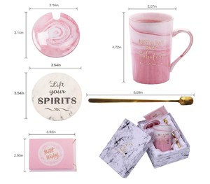 Tasse à café en céramique et marbre pour ses amis, film en papier, idée cadeau d'anniversaire, mariage avec cuillère et couvercle - Product Image 2