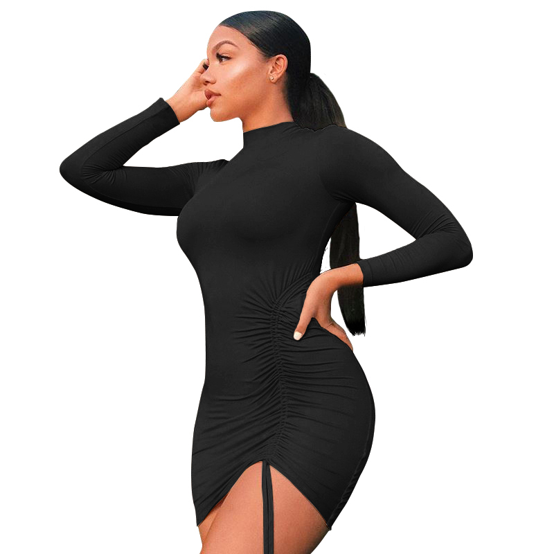 Vestido De Las Mujeres De Color Sólido De Manga Larga De Cuello Tortuga  Simple Que Adelgaza Negro | Rosegal.com Spain