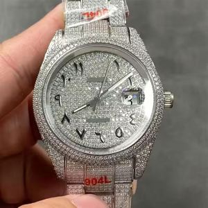 Montre mécanique automatique de luxe pour homme, affichage du calendrier, 41 mm, entièrement sertie de diamants, montre en moissanite ou zircon - Product Image 1