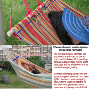 Hamac simple en toile anti-retournement avec barre de maintien en bois, pour le camping et les loisirs en plein air - Product Image 2