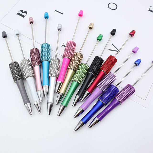 Multi Handmade Diamond Pasting Spinning Ballpoint Pen Office Plastic Bead Pen New DIY Colored Bead Pen with Inlay