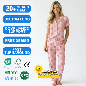 Pigiami Estivi di Lusso per Donna a Maniche Corte Personalizzati dal Produttore, Set in <span class=keywords><strong>Viscosa</strong></span> di Bambù, Modal e Tencel di Alta Qualità - Product Image 1