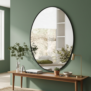 24x18'' Modern Horizontal/Vertical Bedroom Living Room Aluminum <b>Black</b> Oval 2.0mm Thick Framed Bathroom <b>Wall</b> Hanging <b>Mirror</b> - Product Image 4