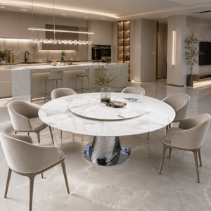 Customized Dining <b>Table</b> Round <b>Top</b> Modern Villa 8 Seater Metal Legs <b>Stone</b> Furniture Luxury White Marble - Product Image 4