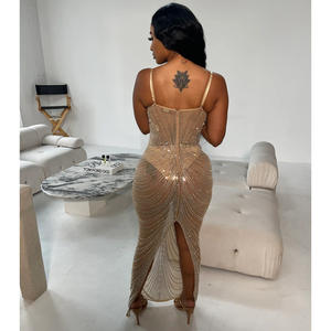 <span class=keywords><strong>Robe</strong></span> de soirée élégante pour femme <span class=keywords><strong>H</strong></span>-593, fines bretelles spaghetti, maille, strass, tenue de soirée, <span class=keywords><strong>robe</strong></span> <span class=keywords><strong>longue</strong></span> brillante pour femme - Product Image 3